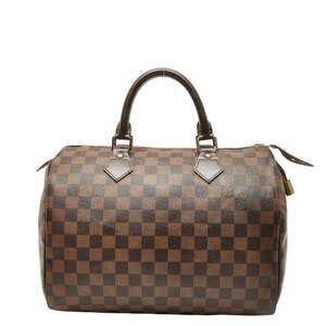 LOUIS VUITTON Authentic Brown Damier Leather Speedy 30 Boston Bag